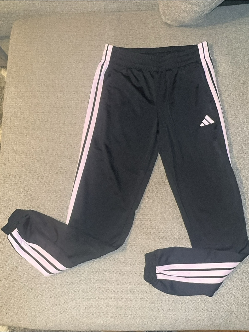 Adidas Black Track Pants with Pink Stripes